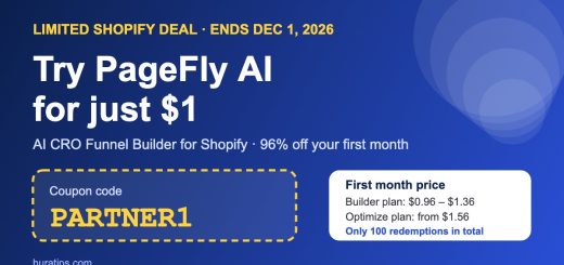 PageFly coupon code PARTNER1 - try PageFly AI CRO Funnel Builder for Shopify for $1